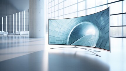 White UHD smart television with a curved screen