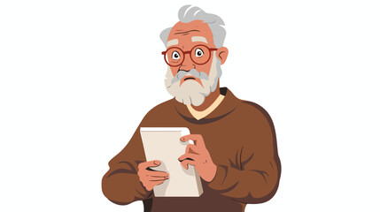 Senior man reading news on digital tablet.Question. H