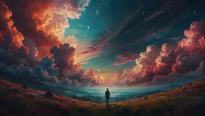 A dream world where the sky changes colors with people's emotions Generative AI - obrazy, fototapety, plakaty