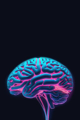 A replica of a human brain in neon light. Conceptual image. Illustration with place for text.