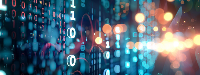 Red Binary Code Encryption Visual in a Dark Cybersecurity Environment