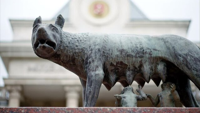 The Capitoline Wolf statue in front of the National History Museum of Moldova
