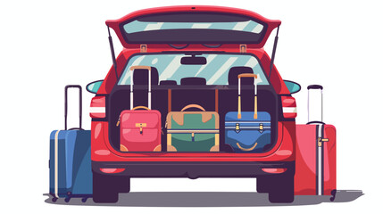Suitcase bags and other luggage in the trunk of the c