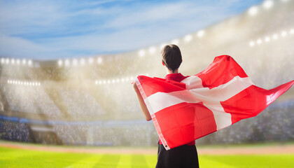 Denmark football team supporter on stadium.