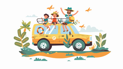 Summer vacation travel. Family trip by car. Vector 
