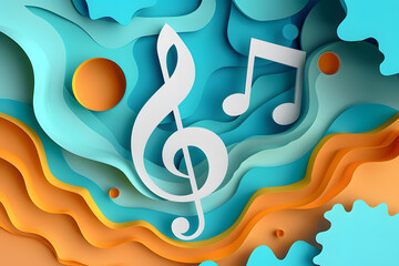 Musical Note. Music Abstract Illustration. International Jazz Day. Paper cut art style.