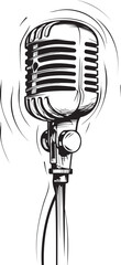 Vintage microphone line art, Concept of classic music recording and retro audio technology