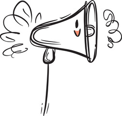 Smiling megaphone line art, Concept of cheerful communication and loud announcements