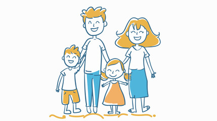 Happy Family With Two Children . Hand drawn style vector