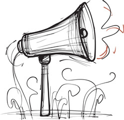 Expressive megaphone line art with stylized sound waves, Concept of communication and vocal expression