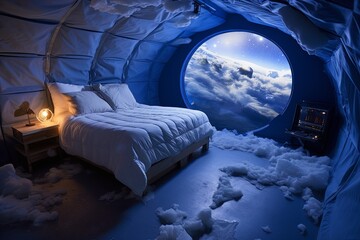 Arctic Igloo Guest Room: Blizzard Effect Projector & Thermal Duvets - Arctic Chill Retreat
