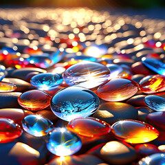 Glass pebbles on the shore. Illustration for design.
