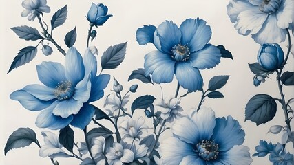 blue and white flowers background blue flower, white background, masterpiece, high quality