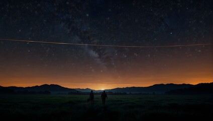 Fototapeta premium A world where night and day occur simultaneously, divided by a visible, shimmering line Generative AI