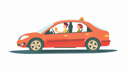 Taking a driving test at a driving school. Vector illustration