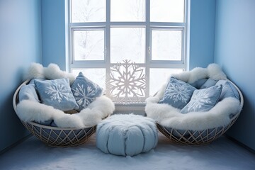 Sled-based Chairs & Snowflake Pillows: Arctic Igloo Guest Room Themes