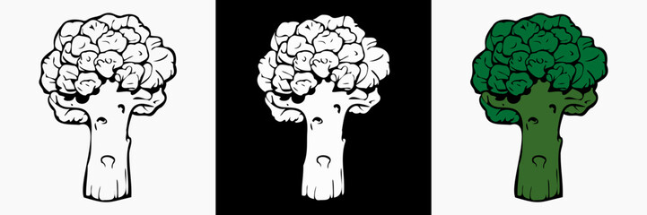 Broccoli vegetable vector silhouette, vegan illustration.