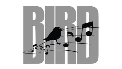 Cute little bird sitting on music note and singing. Music Theme concept. Vector EPS design. 
