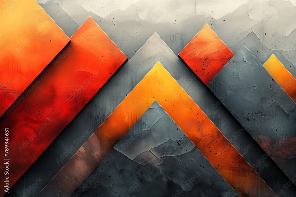 Poster a dynamic image that highlights a repetitive geometric pattern with striking red and yellow colors o