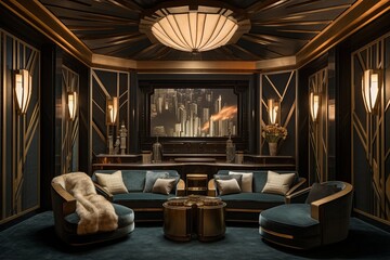 Metallic Marvel: Luxurious Art Deco Cinema Room Designs