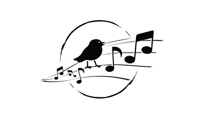 Cute little bird sitting on music note and singing. Music Theme concept. Vector EPS design. 
