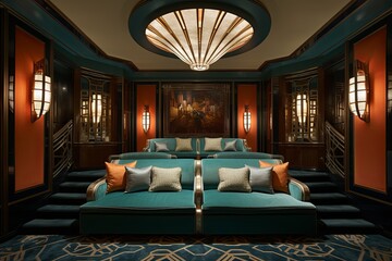 Obraz premium Tiered Seating Bliss: Art Deco Inspired Cinema Room Designs for Optimal Viewing