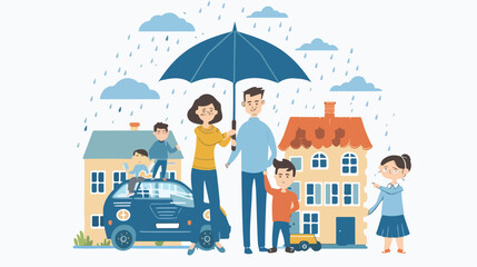 The concept of property insurance. Family with children
