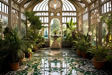 Asymmetrical Lines & Crystal Birdbaths: Art Nouveau Conservatory Patio Decors