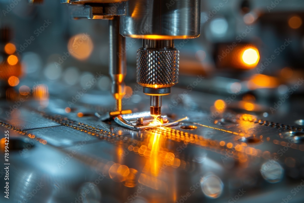 Poster detailed image showing a cnc machine drilling into a circuit board, highlighting technical precision
