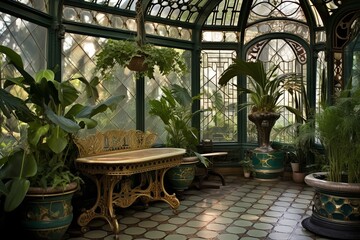 Brass Fittings and Indoor Palms: Art Nouveau Conservatory Patio Decors