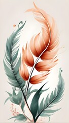 Design a vector art combining a flower plant and feathers, blending nature's beauty into an elegant and captivating illustration.