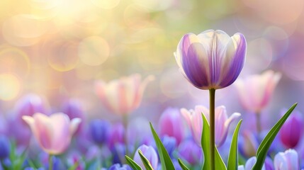  Blurred boke of pink and purple tulips