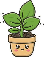 Vector_Illustration_cute_plant_in_pot_kawaii_cha