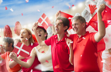 Denmark football team supporter on stadium. - 789944282
