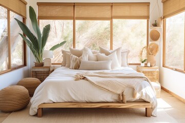 Fototapeta premium Boho Surf Shack Bedroom Ideas: Bamboo Shades and Natural Light Control Inspiration
