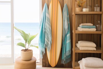 Beach Towel Decor: Boho Surf Shack Bedroom Ideas & Functional Accessories - obrazy, fototapety, plakaty