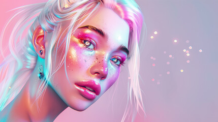 Otherworldly Gaze: Silver-Haired Beauty in a Fantasy of Colors and Light