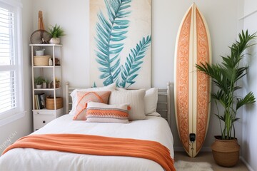 Surfboard Wall Decor: Boho Surf Shack Bedroom Ideas with Coastal Vibes