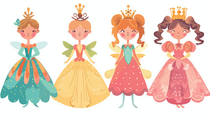 Set of Four cute little princess or fairy wearing 