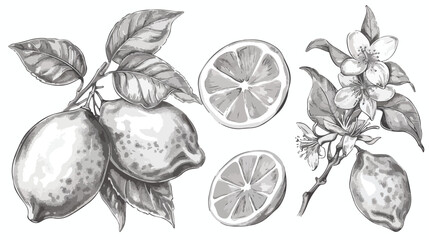 Set of Four elegant botanical drawings of whole 