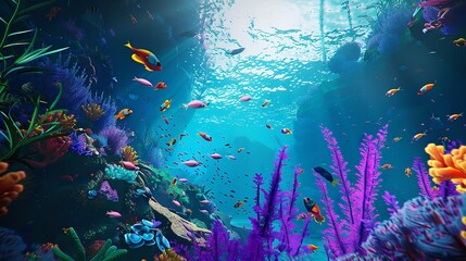 Fototapeta na wymiar 3D Illustration of the Underwater World with Coral Reefs and Marine Life