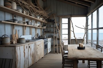 Fototapeta na wymiar Driftwood Delight: Coastal Beach Shack Kitchen Decor Inspirations