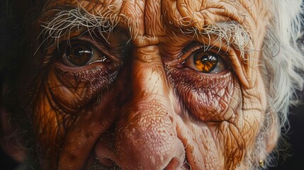 Emotional authenticity in a portrait of an elderly man, eyes brimming with wisdom and stories, soulstirring and profound