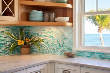 Coastal Terra Kitchen: Beach Shack Mosaic Tile Backsplash Design