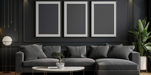 modern interior Living room with blank canvas