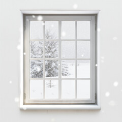 Looking outside a snowy window 