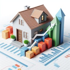house model with up arrows graph on white background