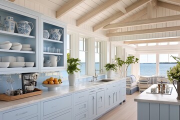 White and Blue Coastal Beach Shack Kitchen: Inspiring Bright and Airy Vibes