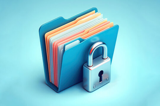 File folder and padlock illustration, privacy concept 3d style isolated on solid background