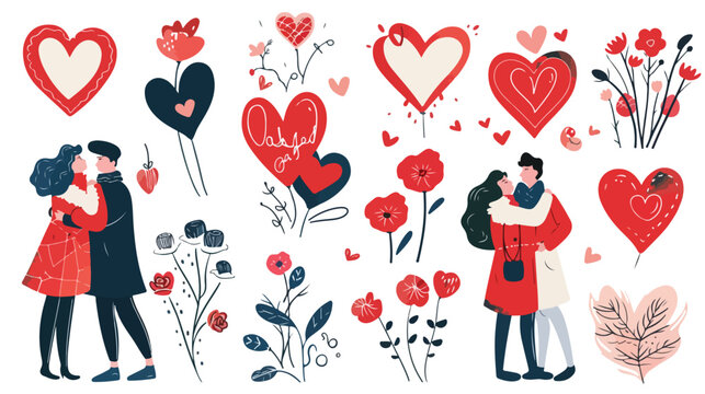 Set of Valentines day vector flat style illustrations